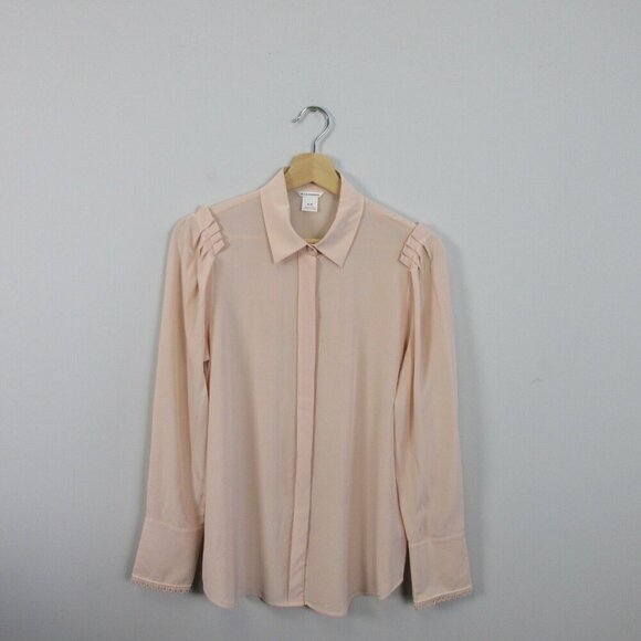 Club Monaco Silk Button Up Blouse Women M Peach Ruffle Long Sleeve Classy 128 - Picture 1 of 13